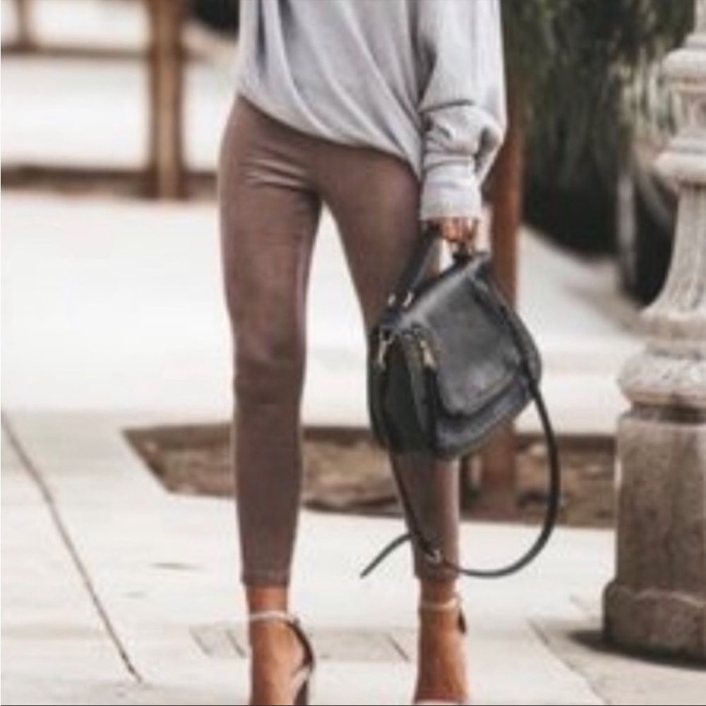 Olivaceous faux suede moto leggings